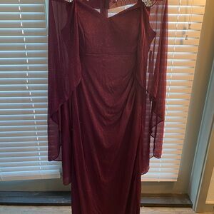 Elegant Merlot Evening Dress with Cape Back
